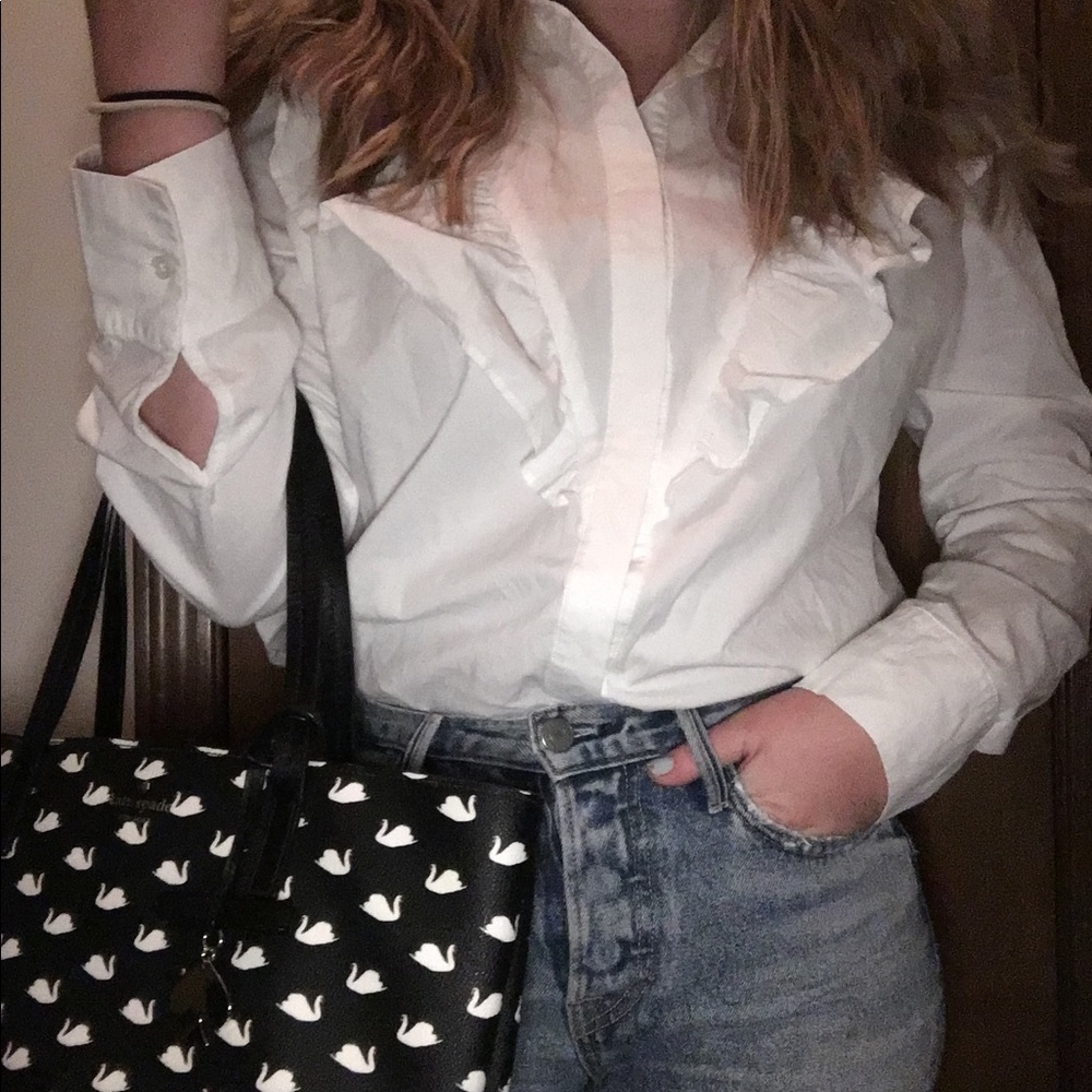 Olivia Culpo + LE TOTE Ruffle Button Up Blouse